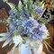 Artificial Dahlia Bouquet – White and Blue Silk Flowers for Vase, Home Table Decor Bathroom Decoration